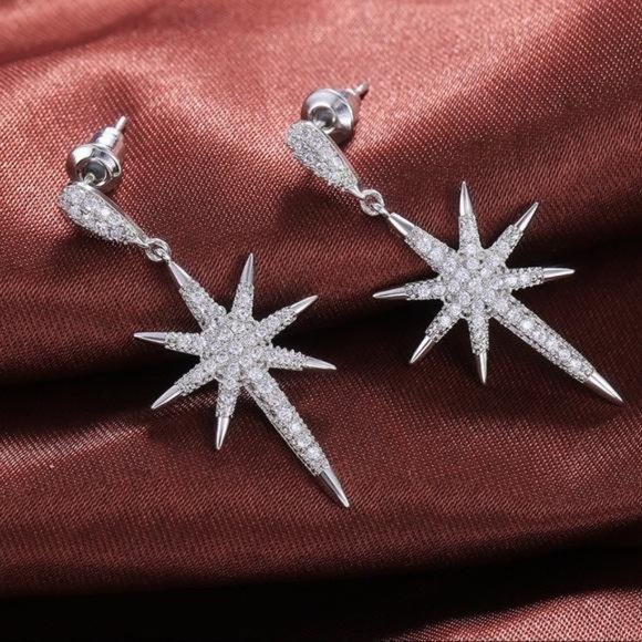 LUXURY STAR 925 STERLING SILVER DIAMOND EARRINGS, NICE EARRINGS, CUTE EARRINGS - Picture 7 of 7
